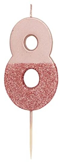 Roze Goud Glitter Nummer 8 Kaars | Taarttopper | Verjaardag