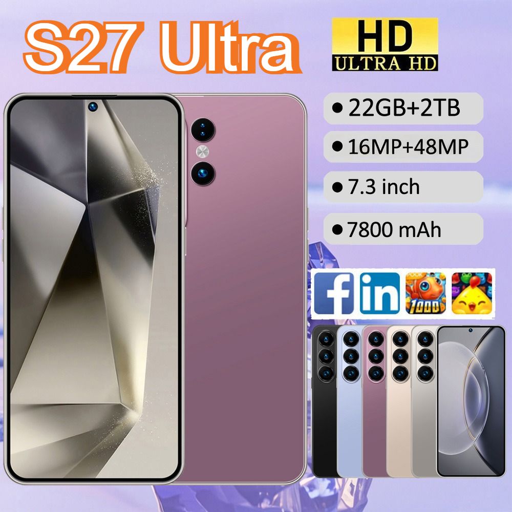 INSIS FEMME 2026 NIEUWE S27 Ultra Originele 7.3 HD Mobiele Telefoons 7800mAh Android 22GB+2TB Mobiele Telefoons 5G Dual SIM Wereldwijde Versie Smartphone