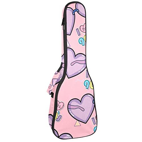 Mersov Tenor Ukulele Gigbag Waterdichte Ukelele Case Gewatteerde Rugzak, Geweldig voor Sopraan Concert (21/23/24") Liefde Paars Hart Driehoeken Roze