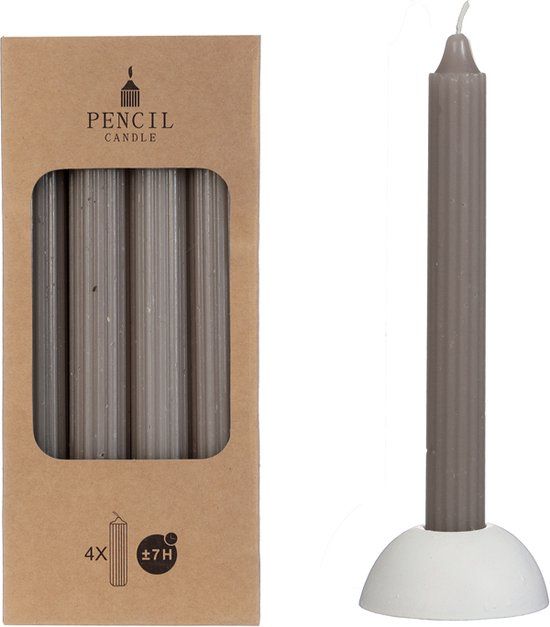 Hortus Potlood kaarsen set 4 stuks dia. 2.2 x H 20 cm grijs