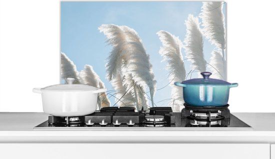 KitchenYeah Spatscherm keuken 70x50 cm - Kookplaat achterwand Lucht - Gras - Pampasgras - Muurbeschermer - Spatwand fornuis - Hoogwaardig aluminium