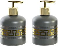 Item International Zeeppompje/dispenser - 2x stuks - glas - grijs/goud - 8 x 14 cm