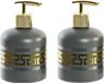 Item International Zeeppompje/dispenser - 2x stuks - glas - grijs/goud - 8 x 14 cm