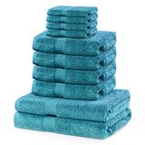 DECOKING 10-delige set katoen kwaliteit 525g/m² - turquoise