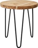 Home & Styling Bijzettafel - zwart/bruin - metaal en teak hout - D38 cm