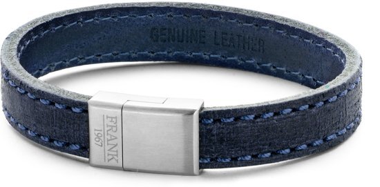 Frank 1967 7FB-0204 - Heren armband met staal element - leer - lengte 21 cm - blauw