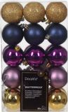 Decoris Kerstballen - 30 stuks - 6 cm - Kunststof - Goud/Blauw/Paars