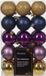 Decoris Kerstballen - 30 stuks - 6 cm - Kunststof - Goud/Blauw/Paars