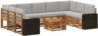 vidaXL Bank loungeset 9 zitplaatsen Naturel en lichtgrijs Polyester