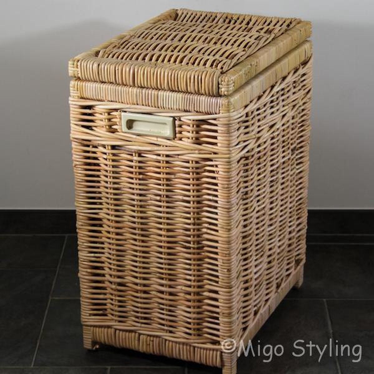 Migo Styling Wasmand - Rechthoek - 50x35xH65 - Met binnenzak - Riet - Rotan - Naturel