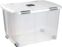 PLASTICFORTE Opslagbox - 130L - Transparant - Kunststof - met deksel en wielen