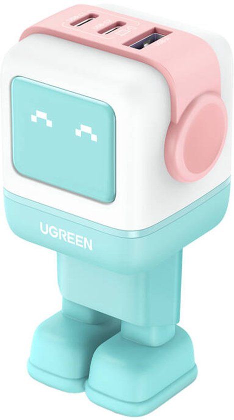 Ugreen Nexode RG (Robot Gan) Wandlader, 2X USB-C + USB, 65W (Roze - Blauw)