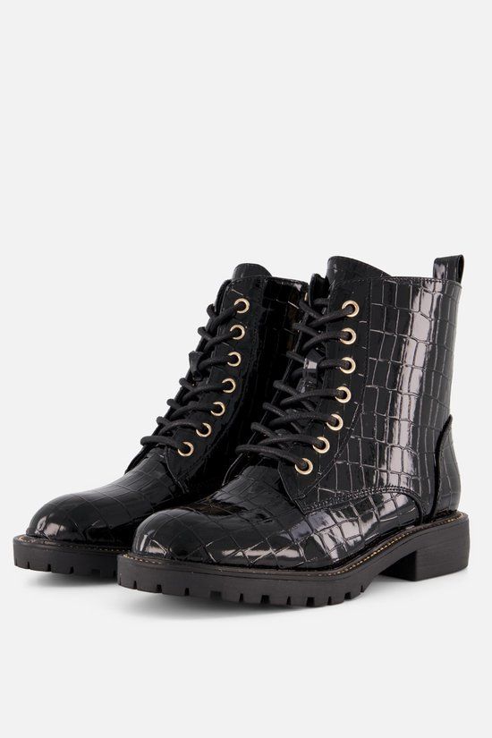 Cellini Croco Veterboots Zwart Synthetisch - Maat 41