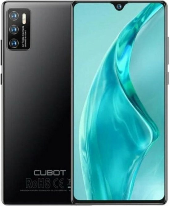 Cubot P50-6.2" HD+ smartphone, 6GB en 128GB, dubbele camera, 20MP, 4200mAh batterij, Android 11, Mediatek Helio P22-processor, zwarte kleur