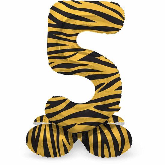 Folat Staande Folieballon Cijfer 5 Tiger Chic - 72 cm