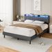 SHOPENTRA Tweepersoonsbed 140x200 cm grijs linnen met RGB-LED, USB-C en USB-A-poorten, lattenbodem inbegrepen