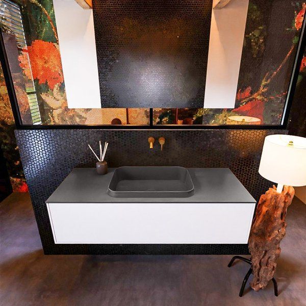 Mondiaz ERIN 120cm badmeubelset onderkast Talc met 1 lade + Wastafel RIDGE Dark grey