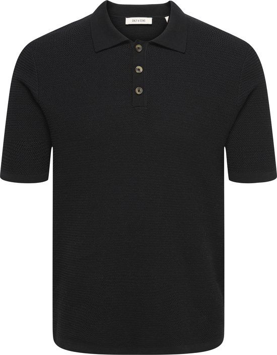 ONLY&SONS - ONSERIC REG 12 STRUC SS POLO KNIT - Heren - Gebreide truien - L - Katoen - Zwart