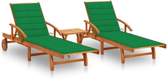 vidaXL Ligstoelen 2 st met tafel en kussens massief acaciahout