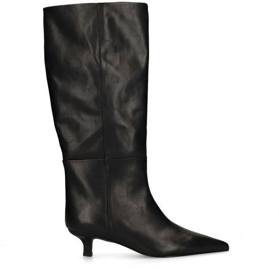 Sacha - Dames - Zwarte leren hoge laarzen met kitten heel - Maat 39