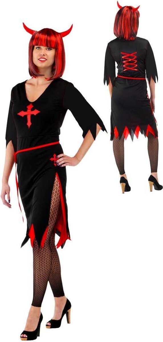 Folat Jurk Zwart Rood Halloween - Carnavalskleding - Volwassenen - S/M