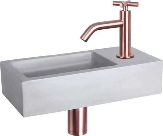 Differnz Ravo Fonteinset - Beton Lichtgrijs - Rood Koper Kraan - 38.5x18.5x9cm