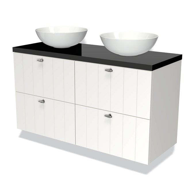 Maxaro Badkamermeubel Modulo Plato 120cm Mat Wit 4 Lades Lamel Hoogglans Zwart