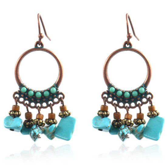 Deja Jewels Lookinggoodtoday Ronde dames oorbellen met hangers en turquoise steentjes