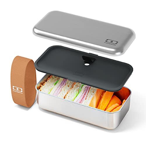 Monbento - Metalen Lunchbox MB Sense Canyon - RVS Lunchtrommel Met Luchtdicth Deksel - Ideaal Voor Werk/school - Oven/Magnetron/Vaatwasser/Vriezerbestendig - Vrij Van BPA - Duurzaam En Veilig - Grijs