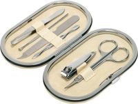Merkloos / Sans marque Inspirion Gmbh Manicure set 6-delig - in beige etui - op reis / onderweg - nagelknipper set