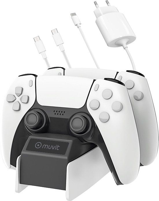 Muvit-Gaming Oplaadstation voor PS5 Controller + Adapter - Wit