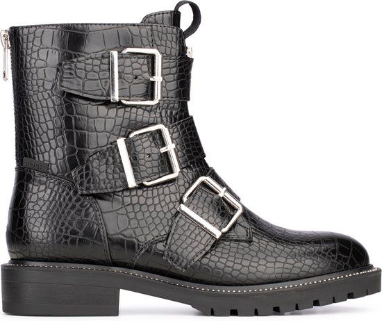POSH by Poelman JANET Dames Enkellaars - Zwart met dierenprint