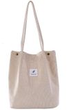 Zwenjuan Corduroy Tote Bag, Dames Handtas met Grote Capaciteit, Canvas Tas Casual voor Dames (wit)