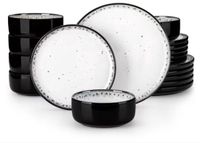 Diamond Assiettes – 6 personnes – 24 pièces – Céramique noire – Pois