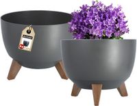 KADAX Bloempot van kunststof met drie insteeksteunen, ronde bloemenschaal, plantenbak, bloembak, plantenbak voor balkon, woonkamer (pak van 2 x 29 cm diameter, antraciet)