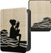 kwmobile e-reader hoesje geschikt voor Kobo Clara HD hoes - E reader flip case met magnetische sluiting - Ereader cover - Meisje met boeken design in zwart / beige
