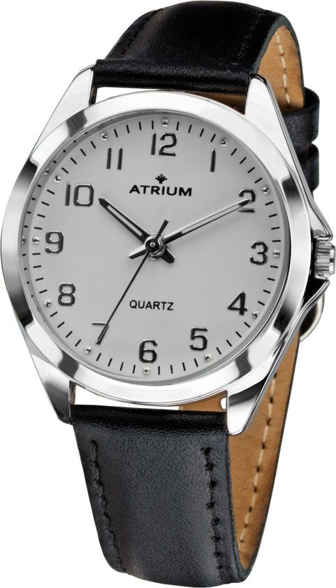 ATRIUM Dameshorloge A11-10 - Zilverkleurig - Zwart leren bandje