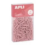 APLI 19980 paperclips van metaal, 28 mm, verpakking met 140 stuks, roze, moderne stijl, bureauaccessoires