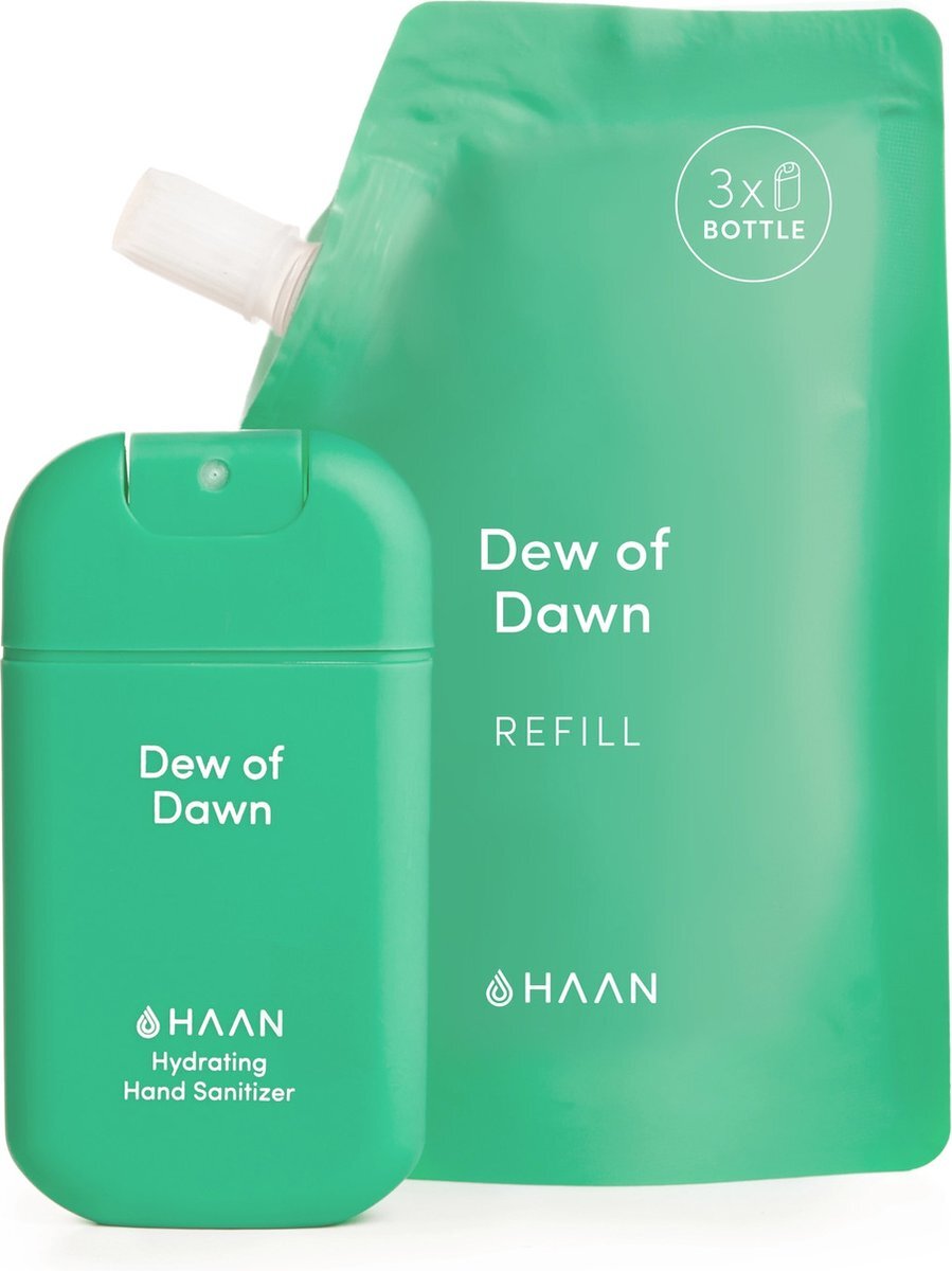 Haan Hydrating Hand Sanitizer - Travel Spray 30ml + Refill 90ml Dew of Dawn Handzeep - Desinfecterend - Navulbaar