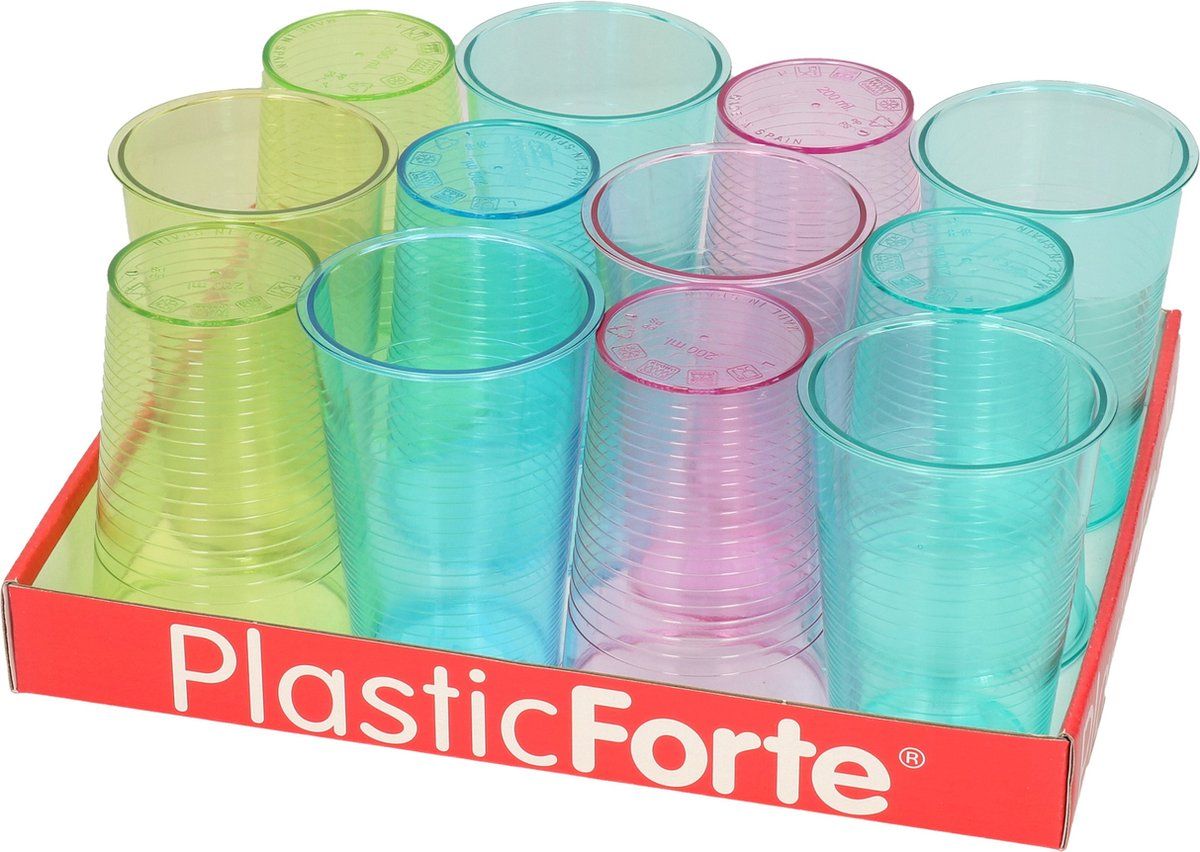 Forte Plastics Drinkglazen/limonadeglazen gekleurd 200 ml - 12 stuks - Onbreekbaar kunststof