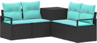 vidaXL Bankstel 2 zitplaatsen Zwart en blauw Poly rotan en staal