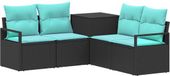 vidaXL Canapé 2 places Noir et bleu Poly rotin et acier