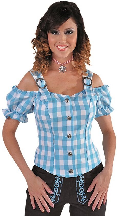 Magic by freddy Luxe Tiroler blouse in blauw-wit - Oktoberfest kleding dames maat 42-44 (L