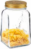 Pasabahce Voorraadpot/bewaarpot Square - glas - 1L - transparant/goud - 10 x 17 cm - luchtdicht