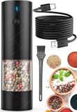 Mouture électrique pour citron et poivre, rechargeable par USB, avec lumière LED chaude, réglage de mouture, grande capacité, moulin automatique pour citron et poivre, adapté pour cuisines, restaurants et extérieur, noir.