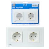 PNI WP202W Geïntegreerd dubbel stopcontact met wit glazen frame