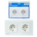 PNI WP202W Geïntegreerd dubbel stopcontact met wit glazen frame