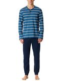 SCHIESSER Pyjama lang Heren Donkerblauw Gestreept Katoen