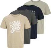 Jack & Jones Heren T-Shirt JJLINO 4-Pack regular fit Veelkleurig XL Ronde Hals Volwassenen Opdruk Print Shirts