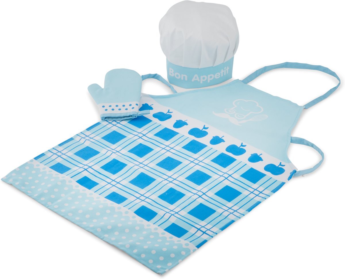 New Classic Toys - Keuken Schort - Blauw - Inclusief Ovenwant en Kookmuts